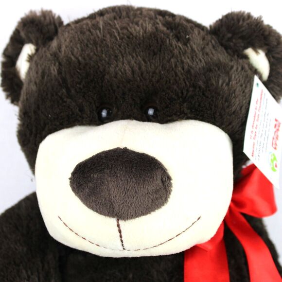 Animal Adventure Sitting Teddy Bear Dark Brown Plush Red Satin Bow 2012 13" - Picture 4 of 6